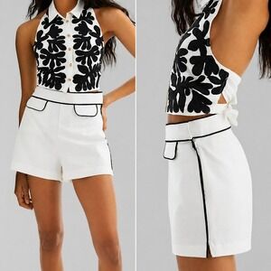 Anthropologie NEW Maeve '60s City Shorts White Black Contrast Piping High Rise
